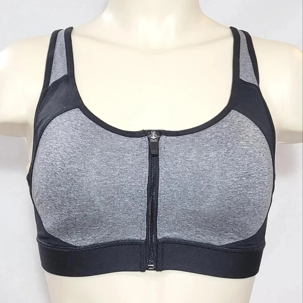 XS X-SMALL Champion N9643 Power Shape Max Zip Front Sport Bra‎ Gray NWT